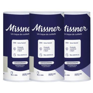 Imagem de Kit 3 Esparadrapo Impermeável Branco 10cm X 4,5m - Missner