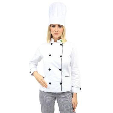 Imagem de Conjunto Dólmã Feminina Algodão e Chapéu Chefe de Cozinha - DEMORGAN, 
