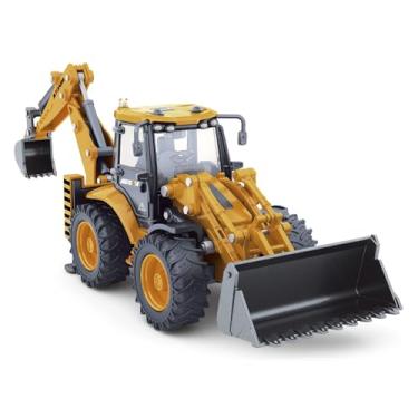 Imagem de Escavadeira fundida Retroescavadeira Carregadeira frontal Caminhão 1/50 Metal Engenharia Veículo Construção Trator Modelo Bulldozer Back Hoe Truck Brinquedo Presente para crianças