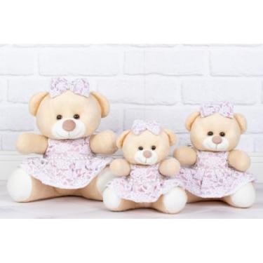 Imagem de TRIO DE URSOS DE PELUCIA - VESTIDO DE RENDA 15/18/22 CM, PARA DECORAÇÃO (ROSE)