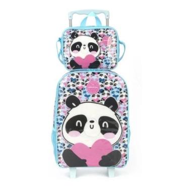 Imagem de Kit Escolar Mochila Com Rodinhas + Lancheira Panda - LUXCEL