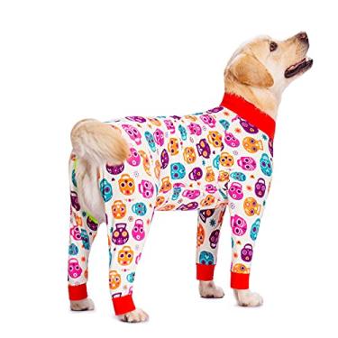 Imagem de Miaododo Macacão para cães de Halloween com estampa de caveira, macacão para pós-cirurgia, feminino, macho, macho, doenças de pele, macacão, recuperação cirúrgica (30, branco)