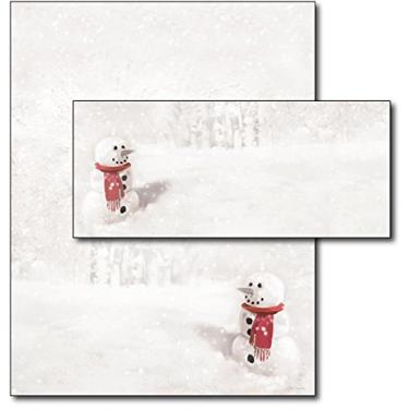 Imagem de Boneco de neve em papel timbrado e envelopes vermelhos - 40 conjuntos