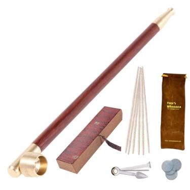 Imagem de Tom's Wheezes Cachimbo de Tabaco de Madeira com Tigela de Haste, Kit de Acessórios para Cachimbo de Fumar Chinês Tradicional Kiseru (Vermelho)