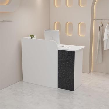 Imagem de Recepção balcão de recepção moderno balcão de recepção com gavetas bloqueáveis balcão de empresa balcão com balcão para supermercado hotel loja de roupas leite chá, preto e branco, 80 x 50 x 100 cm
