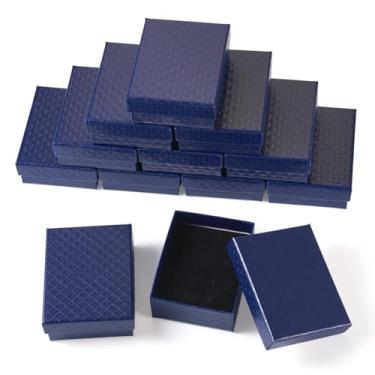 Imagem de KISSITTY 12 peças, caixas de presente retangulares de papelão, papel texturizado, colar, brinco, anel, embalagens, caixas de 9 x 6 x 3 cm, para aniversário, dia das mães, ação de graças (azul