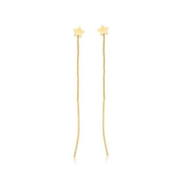 Imagem de Brinco Fio Passante Estrela Banhado a Ouro 18k - Atraktiva Joias