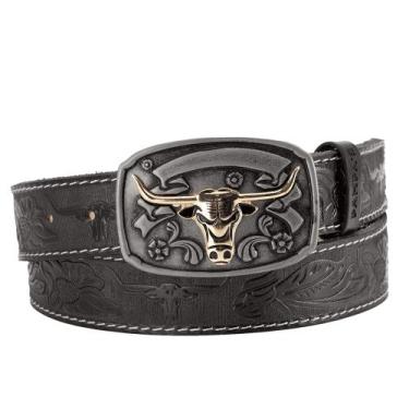 Imagem de Cinto Country Masculino Estampado Couro Fivela Boi com Fivela Grande -