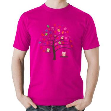 Imagem de Camiseta Algodão Árvore Corujas - Foca na Moda, Rosa, P