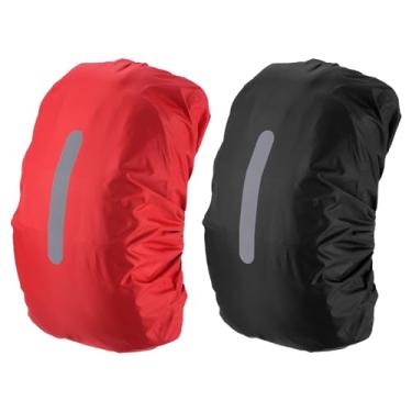Imagem de PATIKIL Capa de chuva impermeável 30-40L, 2 peças, capa de mochila antiderrapante com alça refletiva vertical, permanece seca para caminhadas, acampamento, caça, P, preto/vermelho