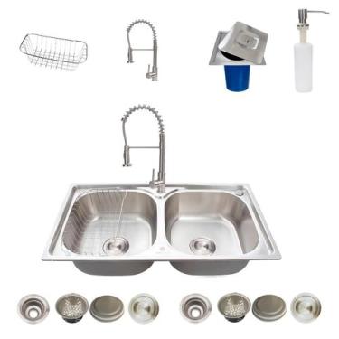 Imagem de Kit cuba gourmet dupla com Torneira monocomando e lixeira - STILLUS HO