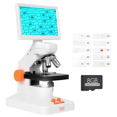 Imagem de Microscópio composto digital MT3-2 40X-1200X com tela de 18 cm, palco de metal 3D profissional e slides preparados incluídos, ótimo para adultos e crianças, escola, laboratório, sala de aula de