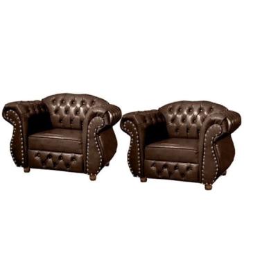 Imagem de Duas Poltronas Chesterfield Merlo - Corano Marrom / Decoração, recepção, barbearia, sala tv estar