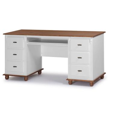 Imagem de Escrivaninha 6 Gavetas com Suporte para Teclado e Divisor de Ambiente Office 50606 Linz Móveis - Off White/Imbuia