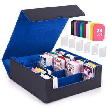 Imagem de LENSEMUS 3000+ Trading Card Storage Box - 6 Fixing Supporters, 4 Rows MTG Cards Deck Box with 24 Colorful Dividers & Strong Magnet, Commander Cards Case for TCG Yugioh Magic Game Card (Blue)