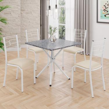 Imagem de Conjunto Sala De Jantar Mesa Quadrada 70x70cm Tampo Granito Ocre 4 Cadeiras Paraty Creme - Branco