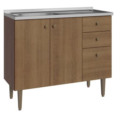 Imagem de Balcão Gabinete Com Pia 3 Portas E 1 Gaveta 105cm Rustic Gourmet Madesa Rustic