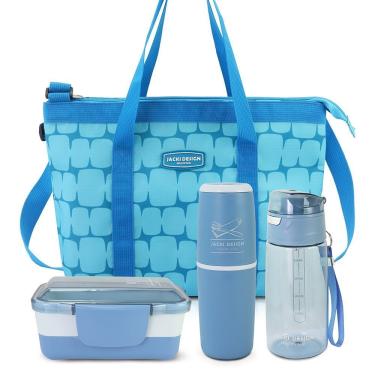 Imagem de Conjunto De Bolsa Térmica Com Pote De Marmita, Porta Escova E Pasta De Dente E Garrafa 500ml Azul
