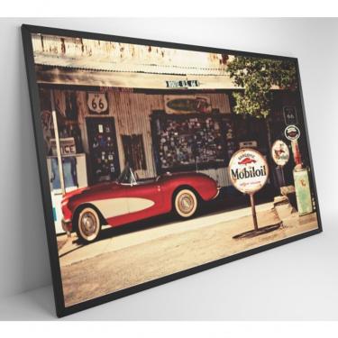 Imagem de Quadro Carro Clássico Vermelho Medidas 60x40 Cm Impressão Vidro Acrílico