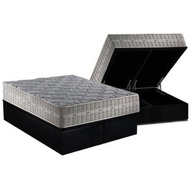 Imagem de Kit Cama Box Baú Queen MasterPocket Royal Suede Black 158x198 com Colchão Molas Ensacadas Anjos