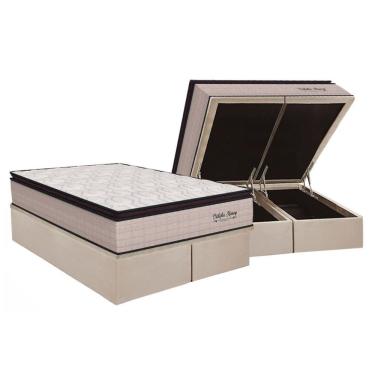 Imagem de Kit Cama Box Baú Queen com Colchão Molas Ensacadas Suede Bege 158x198 Orthoflex