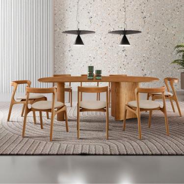 Imagem de Mesa De Jantar Soláris 220cm Madeira Tampo Laminado Orgânico Linho Off/Imbuia Nat.