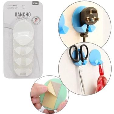 Imagem de Cabide Gancho De Plastico Oval Autoadesivo Com 4 Pecas