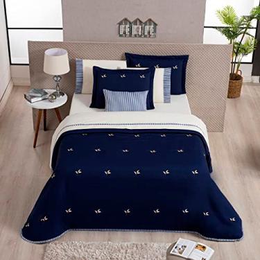 Imagem de Kit Cobre Leito Santorini Queen em Tecido 200 Fios 05 Peças - Azul Marinho