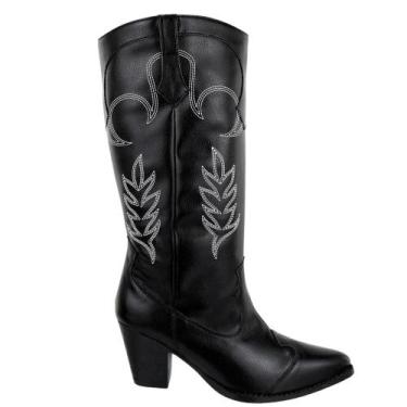 Imagem de Bota Texana Feminina Cano Alto Zíper Lateral Bota Country Bordada Leve