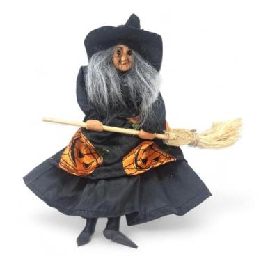 Imagem de Enfeite Bruxa com a Vassoura para Pendurar de Abóbora 23 cm - Flash