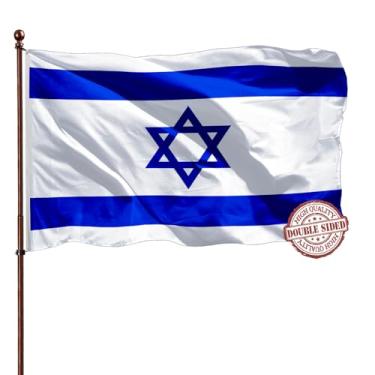 Imagem de Bandeira de Israel dupla face 10 x 15 bandeira grande ao ar livre - resistente 3 camadas 240D poliéster cores vivas - bandeira grande de Israel - 4 linhas costuradas e cabeçalho de lona com 2 ilhós de