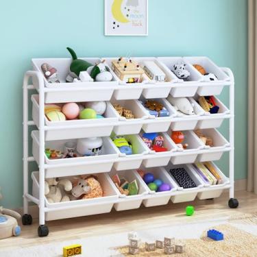 Imagem de Organizador de brinquedos infantis, organizador de brinquedos de metal com 20 caixas de armazenamento, rack móvel de 4 níveis, organizadores de brinquedos e caixas de armazenamento para sala de estar