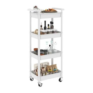 Imagem de STEEHOOM Carrinho de rodinhas de 4 níveis com alça, carrinho utilitário com tampo de mesa, fácil de montar, carrinho de armazenamento de banheiro sobre rodas para escritório, sala de estar, cozinha