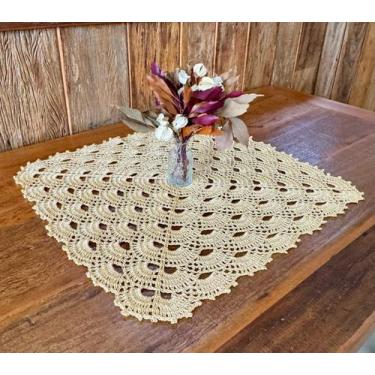 Imagem de Toalha De Centro Quadrada Leque Crochê Artesanal 54x54cm - Maria Croch