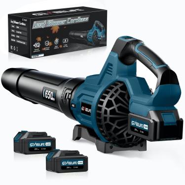 Imagem de GEVEELIFE Soprador de folhas sem fio, 650 CFM e 3 níveis de velocidade, soprador de folhas elétrico sem fio com 2 * 5,0 Ah alimentado por bateria, sopradores para cuidados com o gramado, quintal