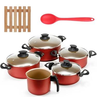 Imagem de Jogo De Panelas 05 Pçs + 05 Descansos + Colher De Silicone - Marcolar