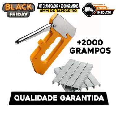 Imagem de Kit Grampeador + 2000 Grampos 8MM de Tapeceiro Alta Pressão Profission