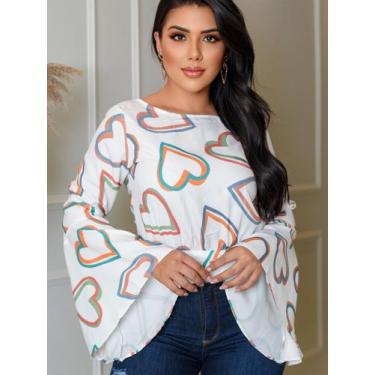 Imagem de Blusa Cropeed Social Feminina Estampa de Coração Manga Longa Flare Sin