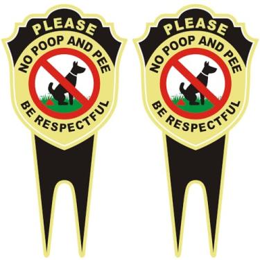 Imagem de Pacote com 2 placas anticocô de cachorro para quintal - placa dupla face de alumínio sem cocô com estaca 30,5 cm x 15,2 cm - Please Be Respectful, No Dog Poop and Pee Stop Dogs de cocô/fazer xixi no
