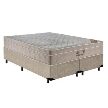 Imagem de Cama Box Queen Bipartido Suede + Colchão Ortobom Airtech Molas Ensacadas 65x158x198 Cor:bege
