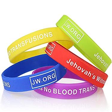 Imagem de Pulseira de silicone flexível JW.org sem sangue alerta médico - 5 peças - arco-íris