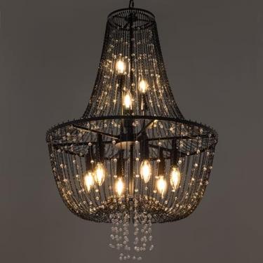 Imagem de TOCHIC Lustre preto 9 luzes gótico moderno lustre de cristal com corrente de borla de ferro lustres iluminação para sala de jantar, sala de estar, quarto, cozinha, hall de entrada, corredor, 60 cm L x
