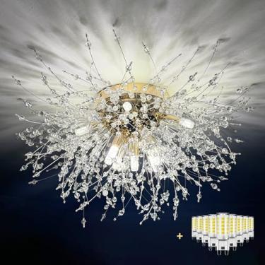 Imagem de Luminária de teto de cristal embutida dourada moderna Sputnik fogos de artifício perto do teto lâmpada LED flor luminárias de teto para sala de estar quarto cozinha ilha entrada corredor hall de