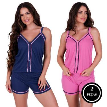 Imagem de Kit 2 Pijama Amamentação Americano com Botão Alça Maternidade Pós Part