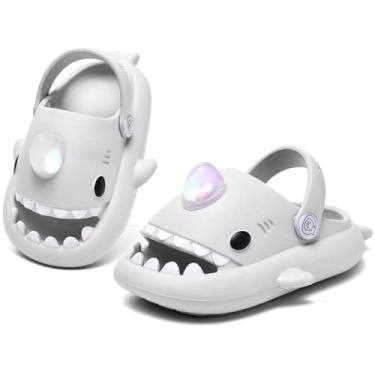 Imagem de XPKWS Sandália infantil Shark Slides com iluminação LED para jardim, Sharklas, meninos, meninas, sandálias infantis antiderrapantes para uso interno e externo, Cinza H, 19-20