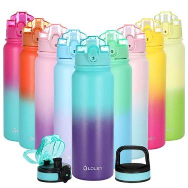 Imagem de Garrafa de água OLDLEY isolada 530mL em aço inoxidável com 3 tampas