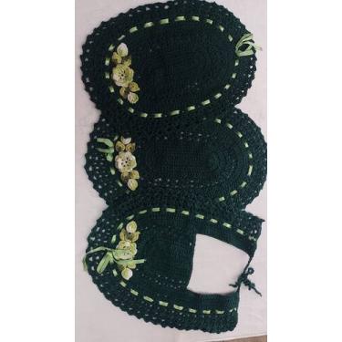 Imagem de Jogo de Banheiro 3 Peças Verde Bandeira Bordado croche feito a mao - R