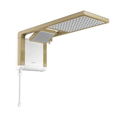 Imagem de Chuveiro Lorenzetti Acqua Duo Branco e Matte Gold 127v 5500w