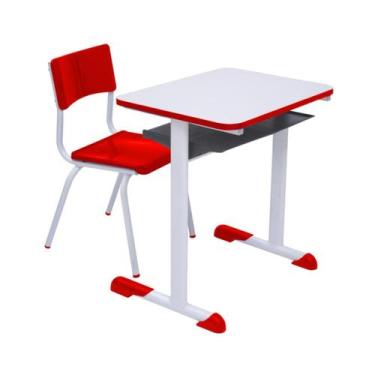 Imagem de Kit Escolar Individual Vermelho Mesa MDF e Cadeira Infantil 03 A 05 an
