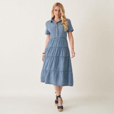 Imagem de Vestido Jeans Tencel 4 Marias com Gola - Bloom, Jeans delavê, GG